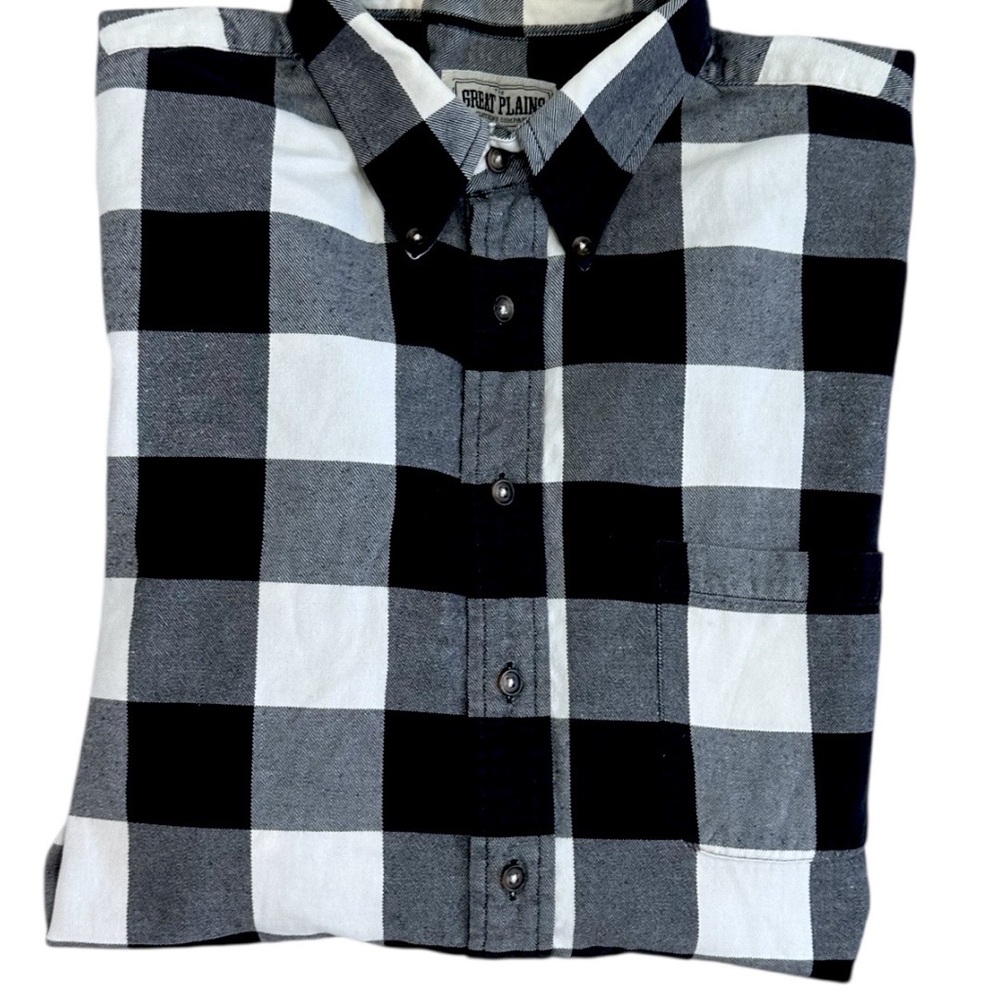 Vintage 90s Great Plains Men’s Black and White Checkered Flannel Men's Shirt XL